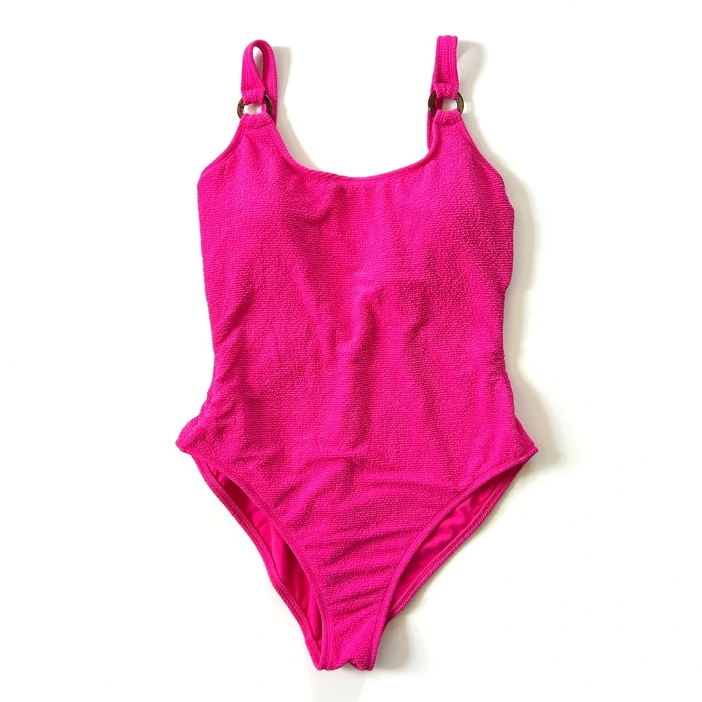 Target Shade & Shore Pink Texture Pucker High Leg Square Neck One Piece Swimsuit